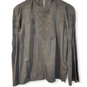 Lauren Ralph Lauren Olive Green Embroidered Blouse